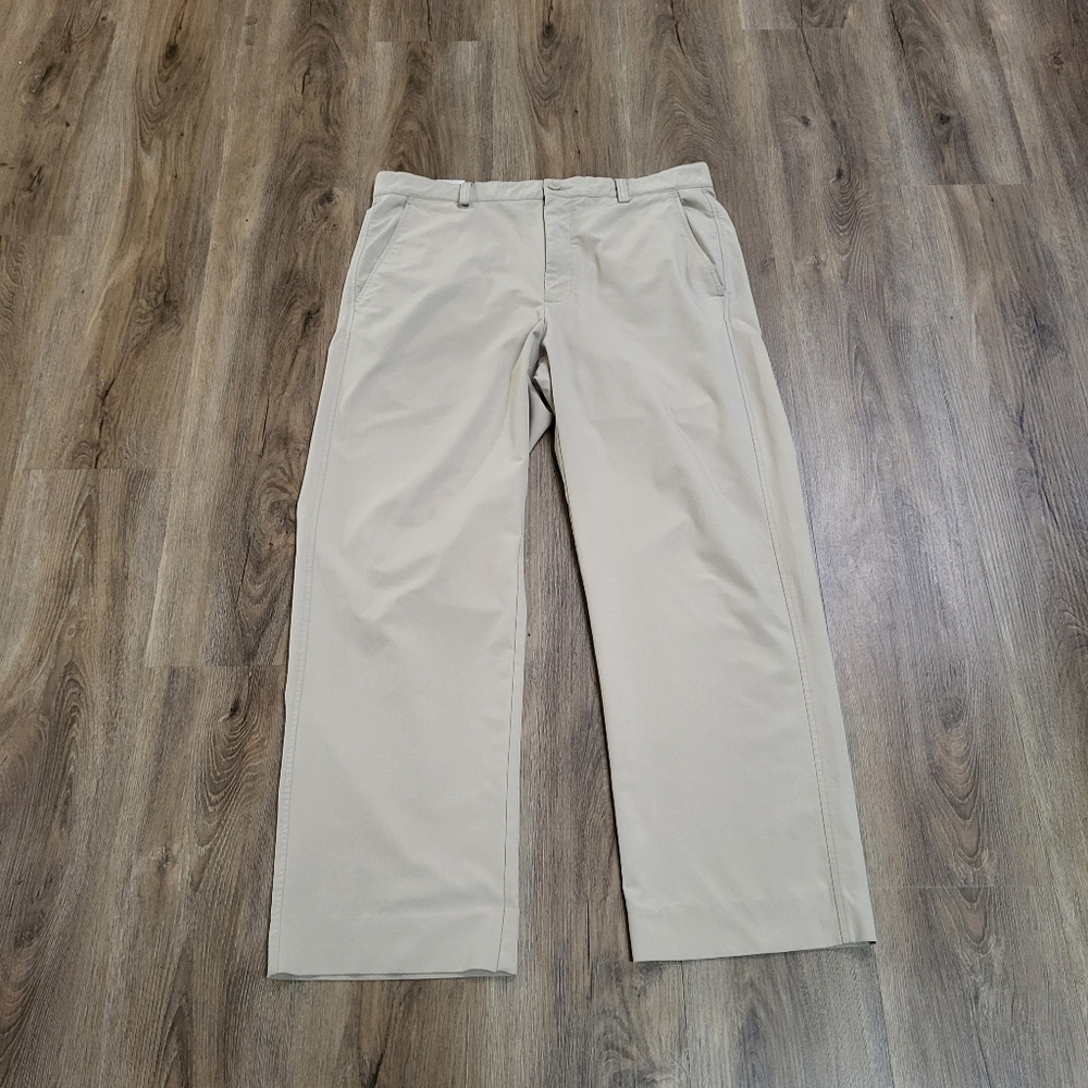 Men's FJ Foot Joy Pants Size 35X32 Golf Flat Front Tan Cream Slacks